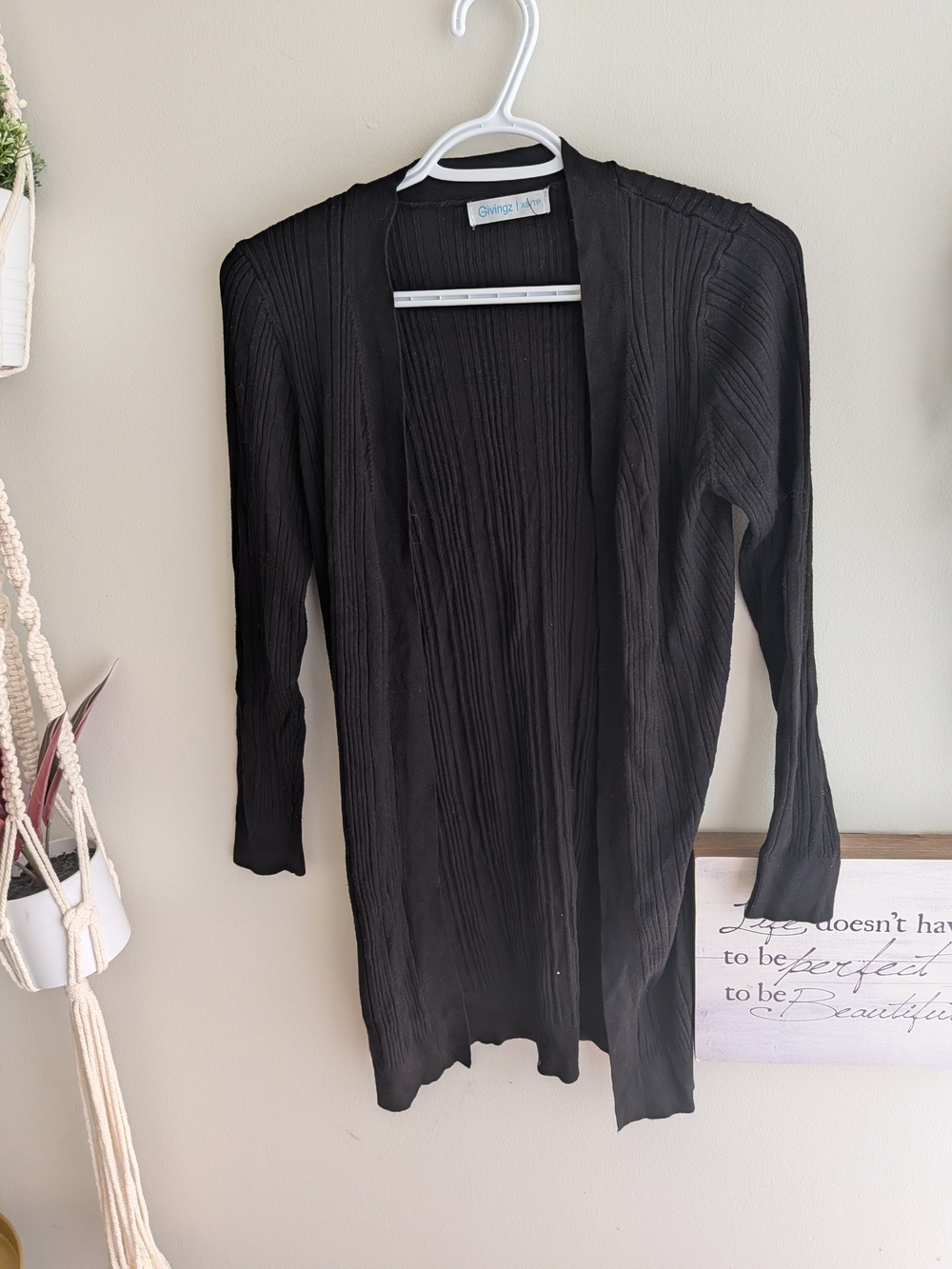 Black Open-Front Ribbed Women's Cardigan Sweater